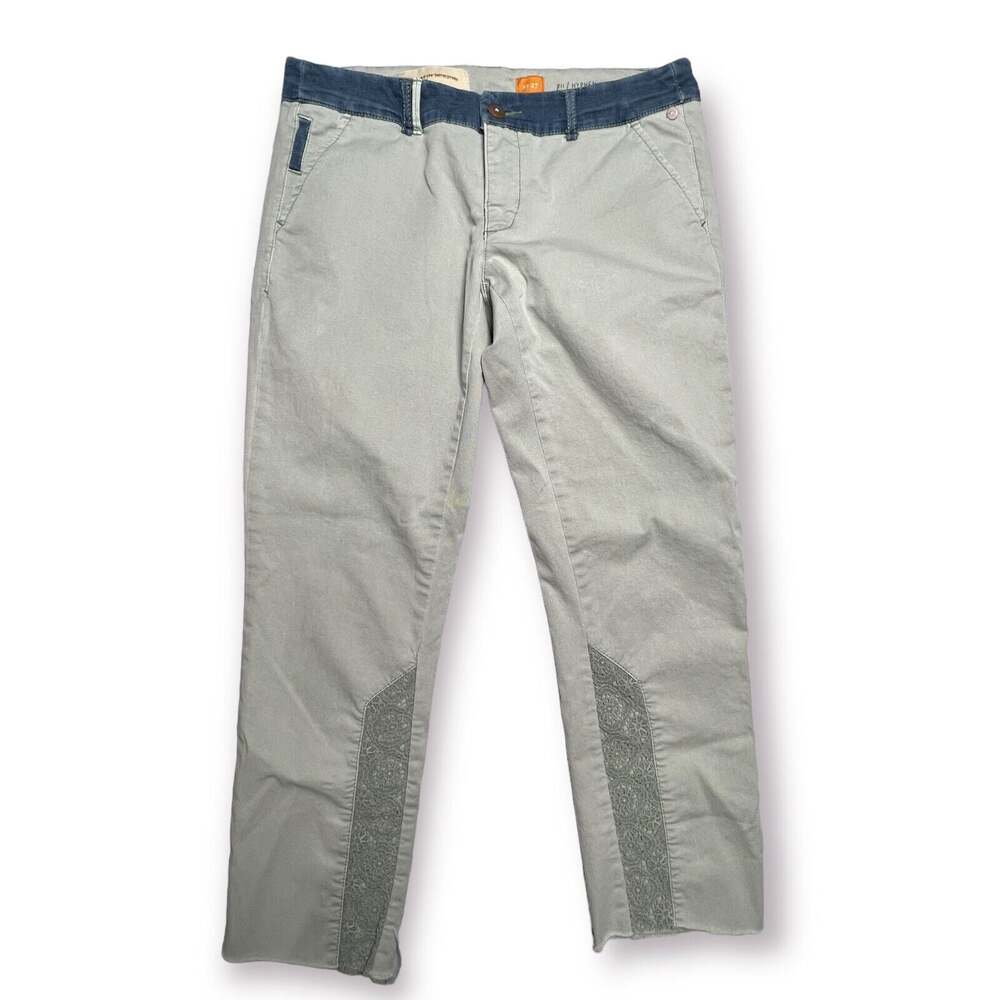 Anthropologie Pilcro Hyphen Lace Chino Pants SIZE 27 Green Khaki Cutoff Hem
